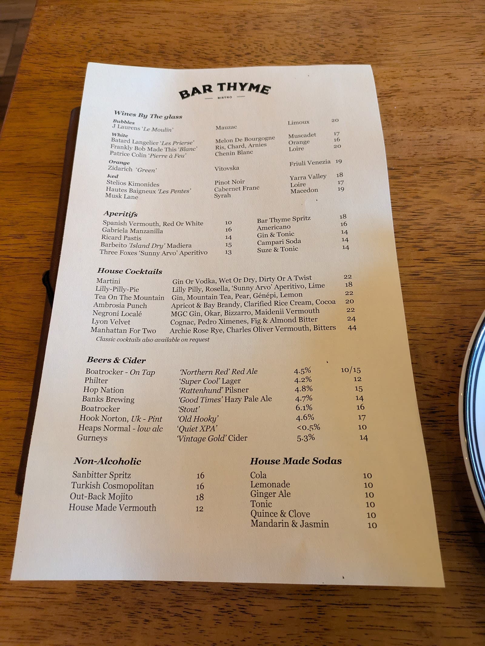 Bar Thyme — Footscray, Melbourne