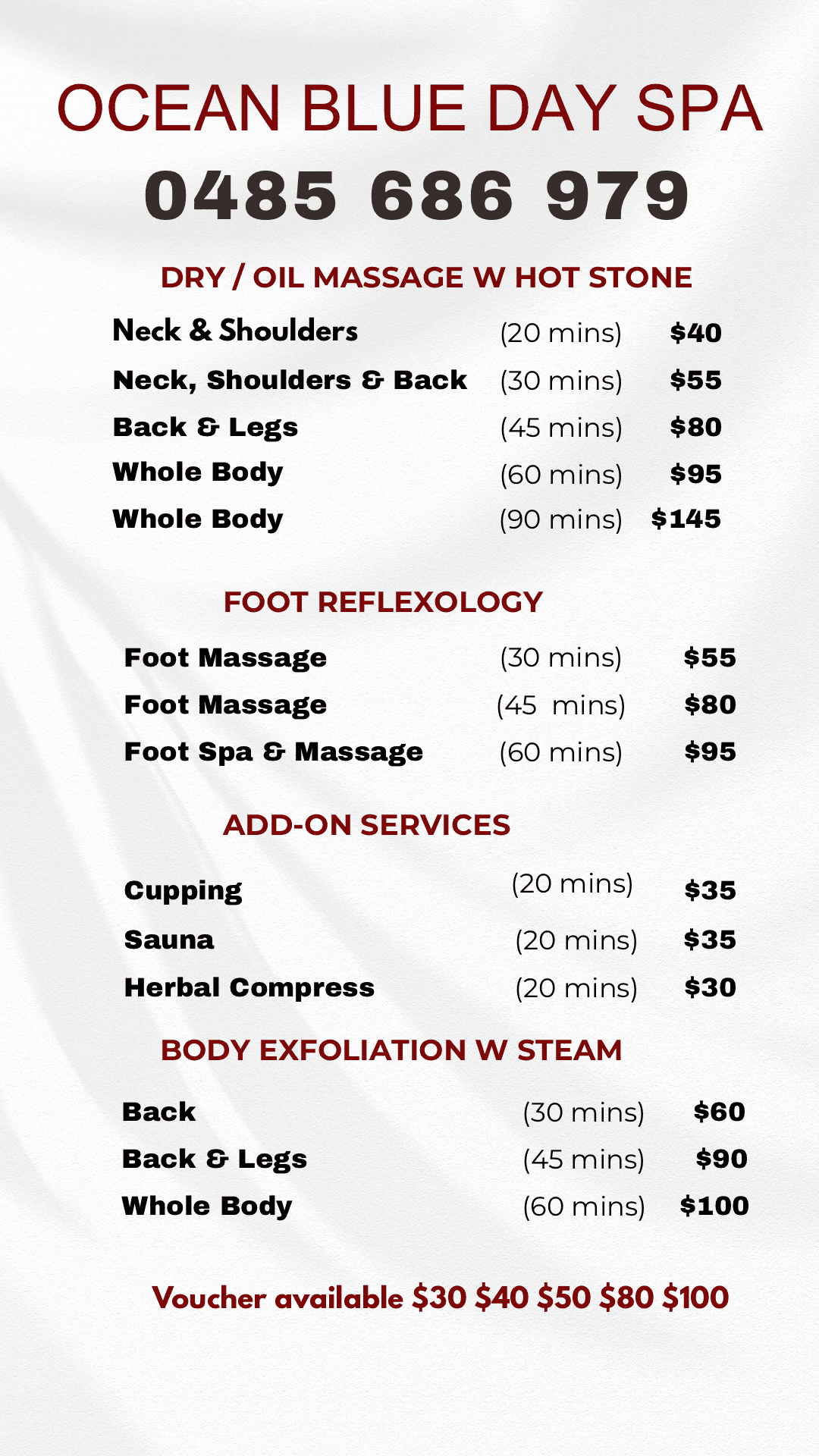 Ocean Blue Day Spa - Remedial Massage & Head Spa — Footscray, Melbourne